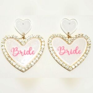 Bride heart bedazzled dangle rhinestoned earrings